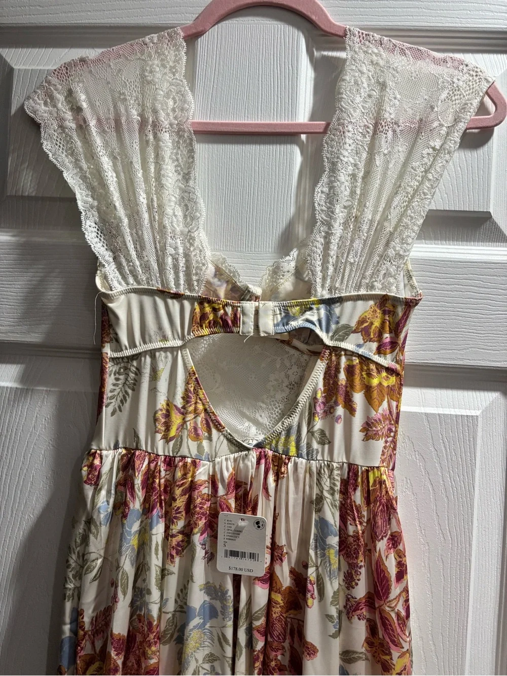 Free People Cream Floral High-Low Dress with Pink and Gold Accents